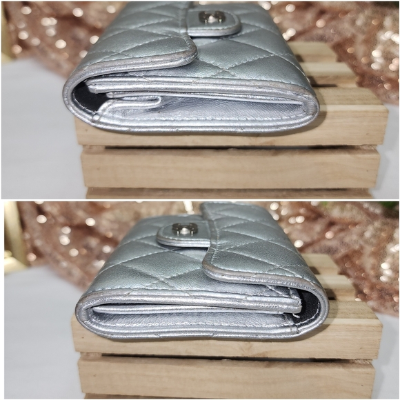 Authentic Chanel Silver Compact Wallet With Box, Dust Bag And Unbranded Chain - Picture 8 of 16